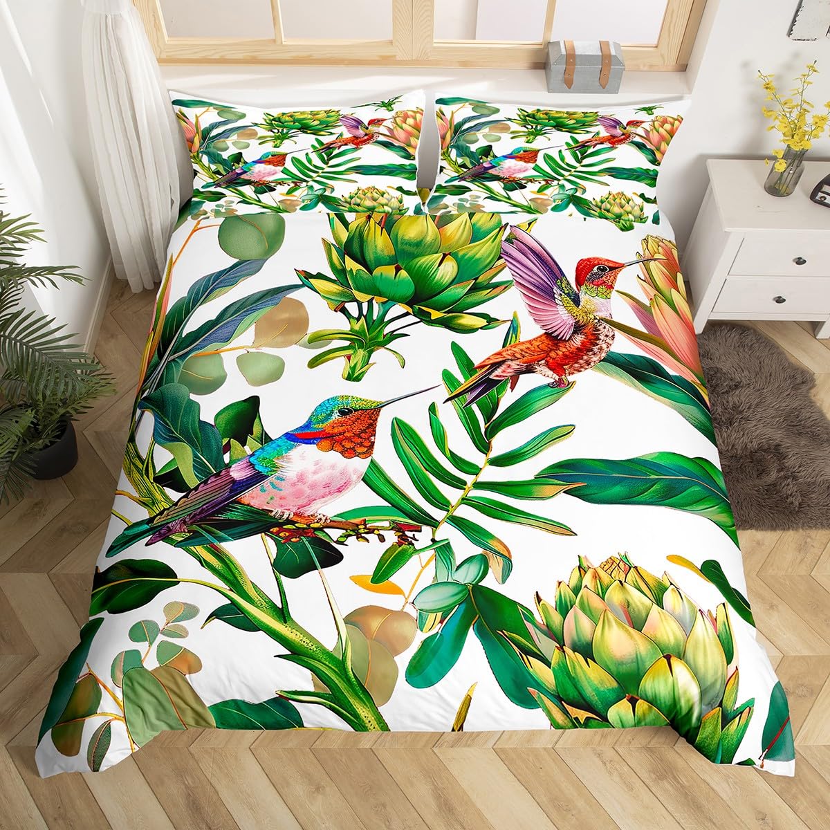 Aesthetic Floral Duvet Cover - Beija-flor conjunto de cama luxo floral
