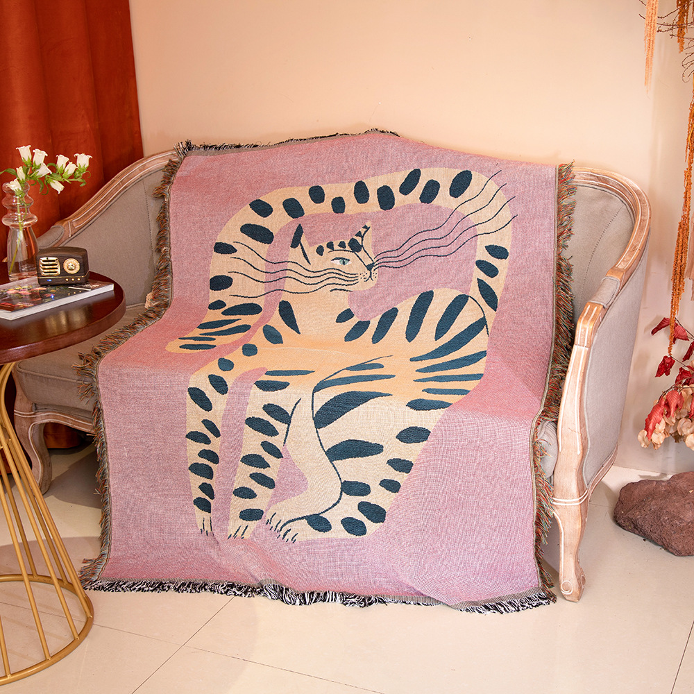 Boho Throw Blanket Fringe - Manta Decorativa Jacquard Abstrata Boho com