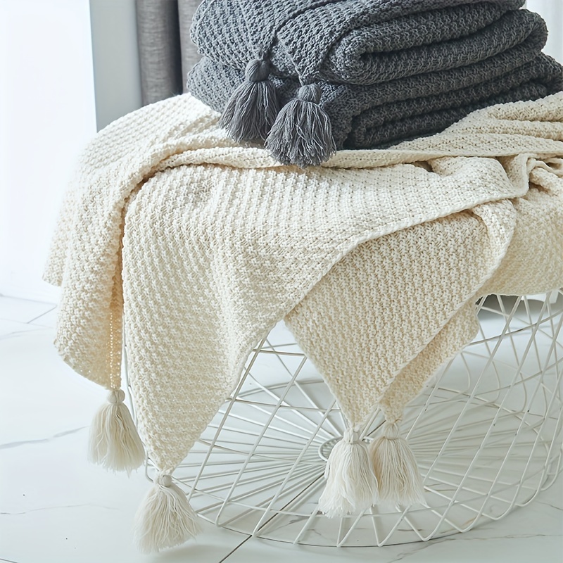 Boho Throw Blanket Fringe - Cobertor Decorativo de Tricô Boho com