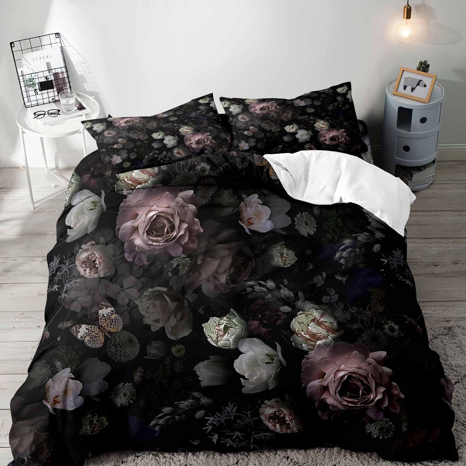 Preto floral capa de edredão r - Aesthetic Floral Duvet Cover avaliação e preço