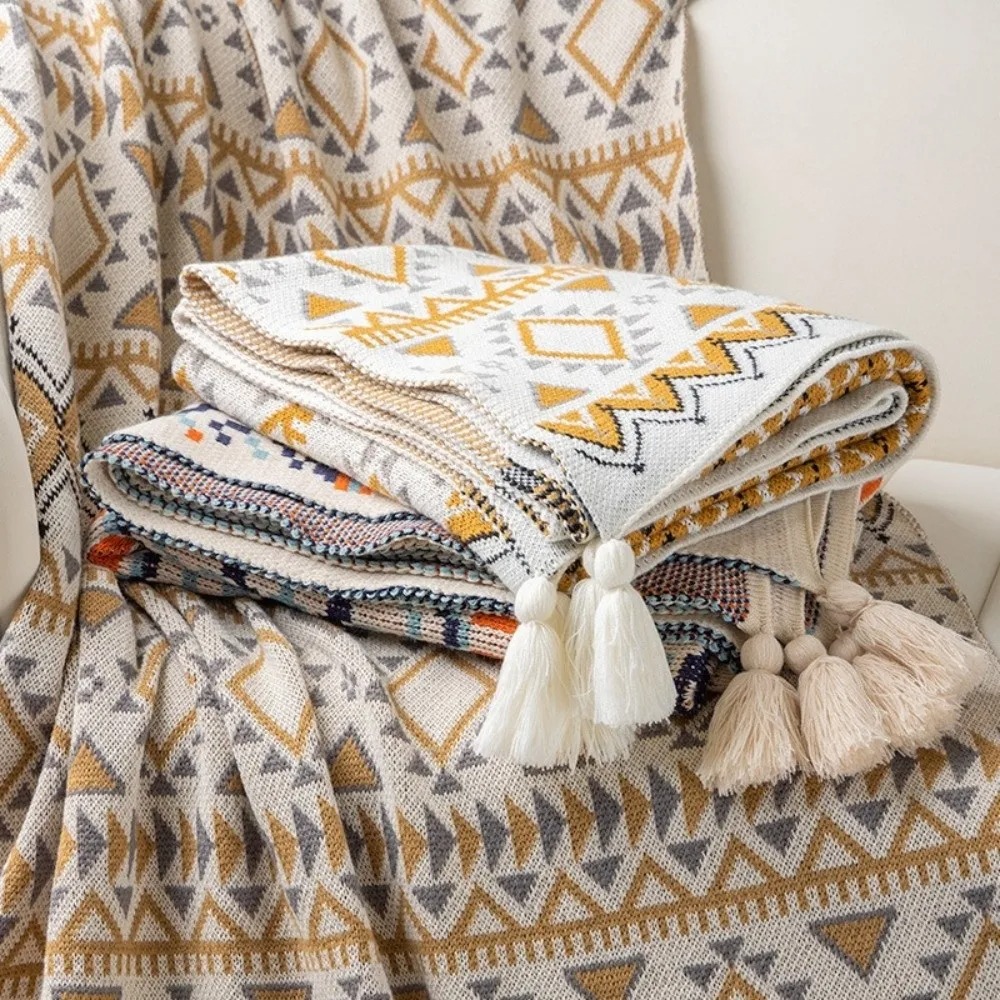 Manta Vintage de Tricô Grosso  - Boho Throw Blanket Fringe avaliação e preço