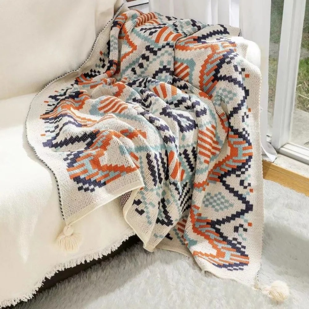 Manta Vintage de Tricô Grosso  - Boho Throw Blanket Fringe avaliação e preço