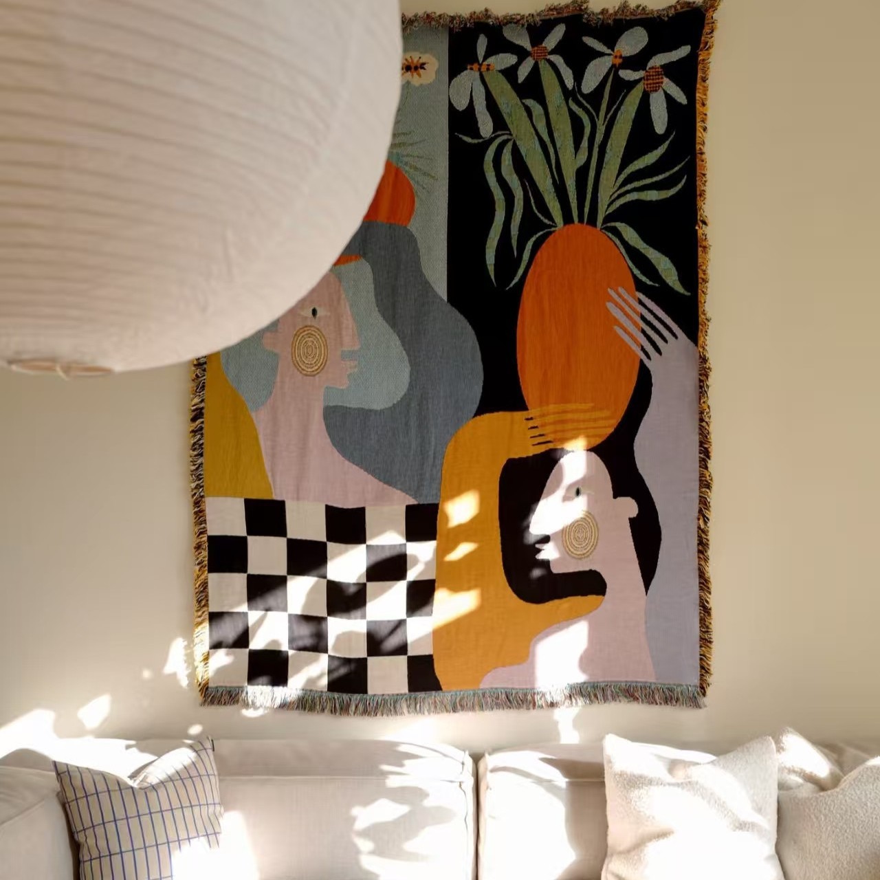 Tapeçaria de Arte Abstrata Mod - Boho Throw Blanket Fringe avaliação e preço