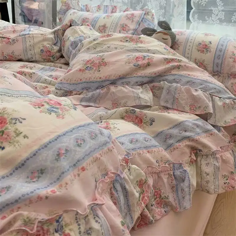 Estilo coreano princesa floral - Aesthetic Floral Duvet Cover avaliação e preço
