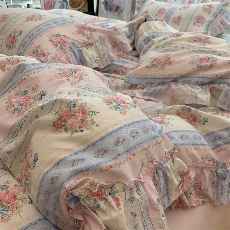 Estilo coreano princesa floral - Aesthetic Floral Duvet Cover avaliação e preço