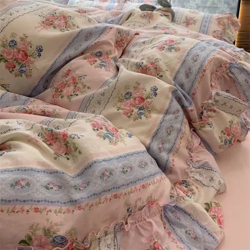 Estilo coreano princesa floral - Aesthetic Floral Duvet Cover avaliação e preço