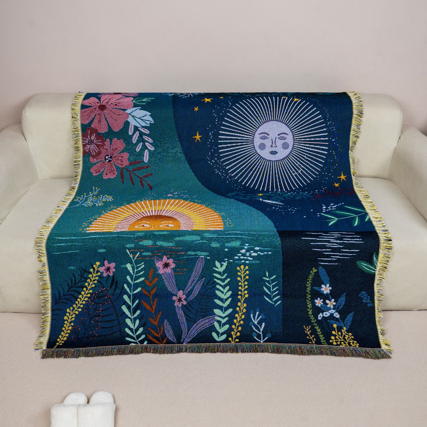 Tapeçaria Tecida Celestial Sol - Boho Throw Blanket Fringe avaliação e preço